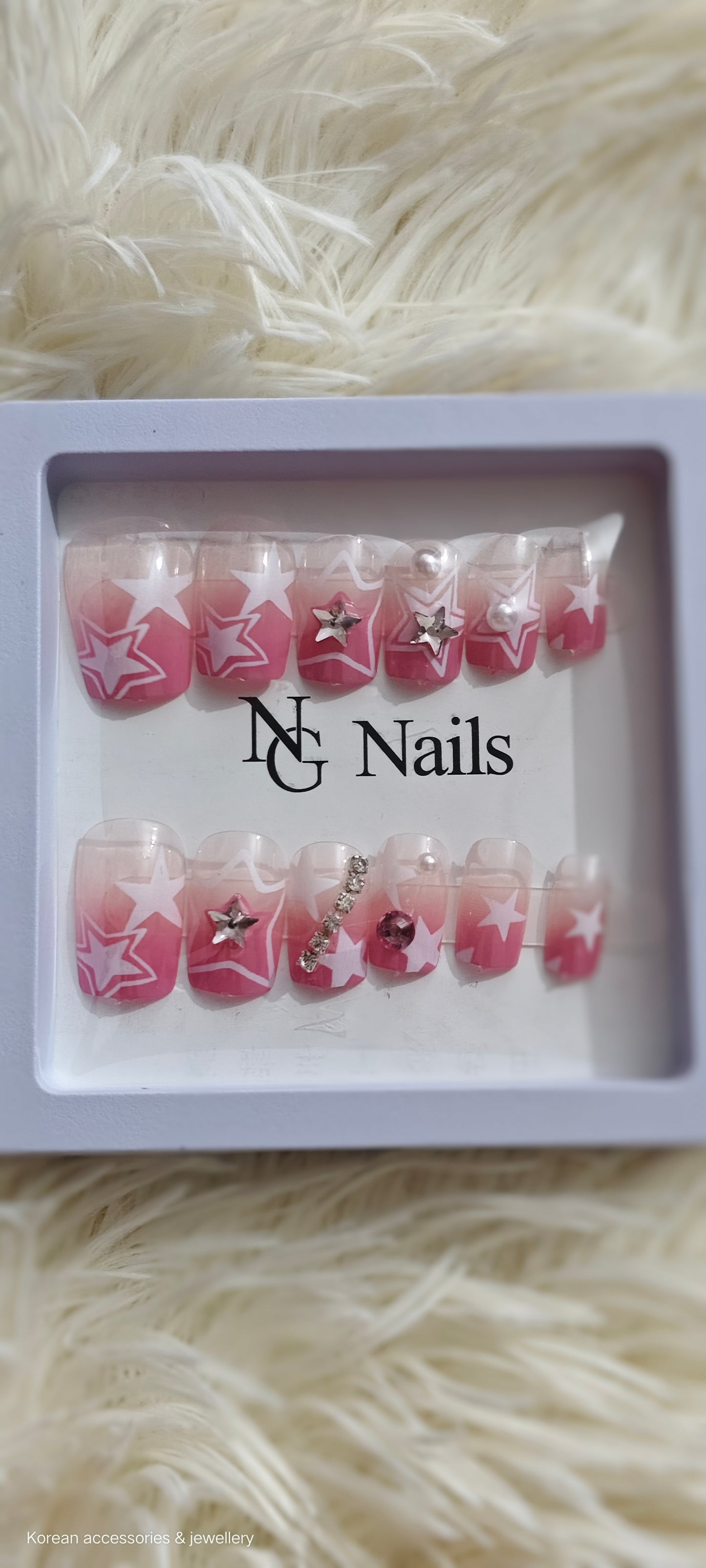 Pink Starry False Nails