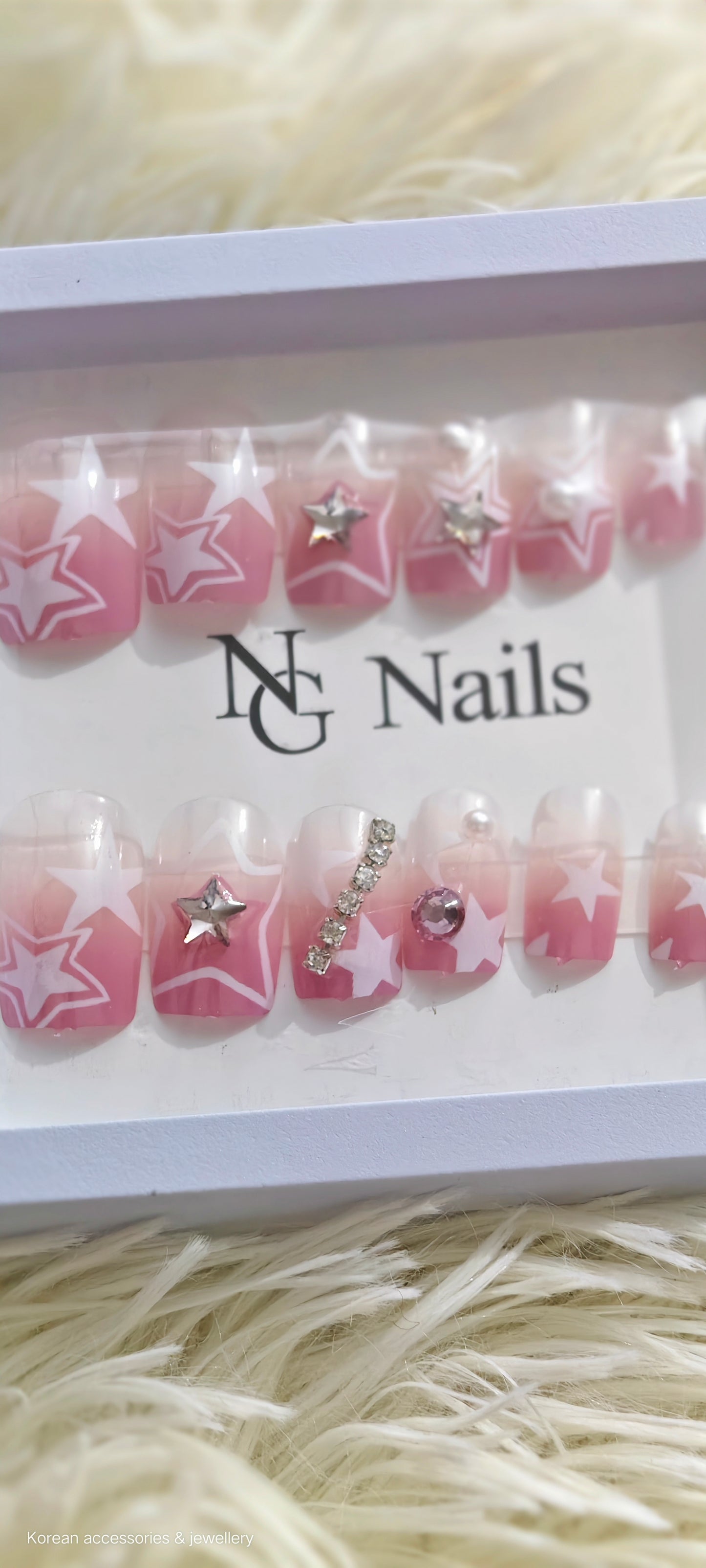 Pink Starry False Nails