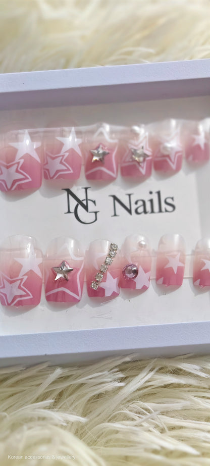 Pink Starry False Nails