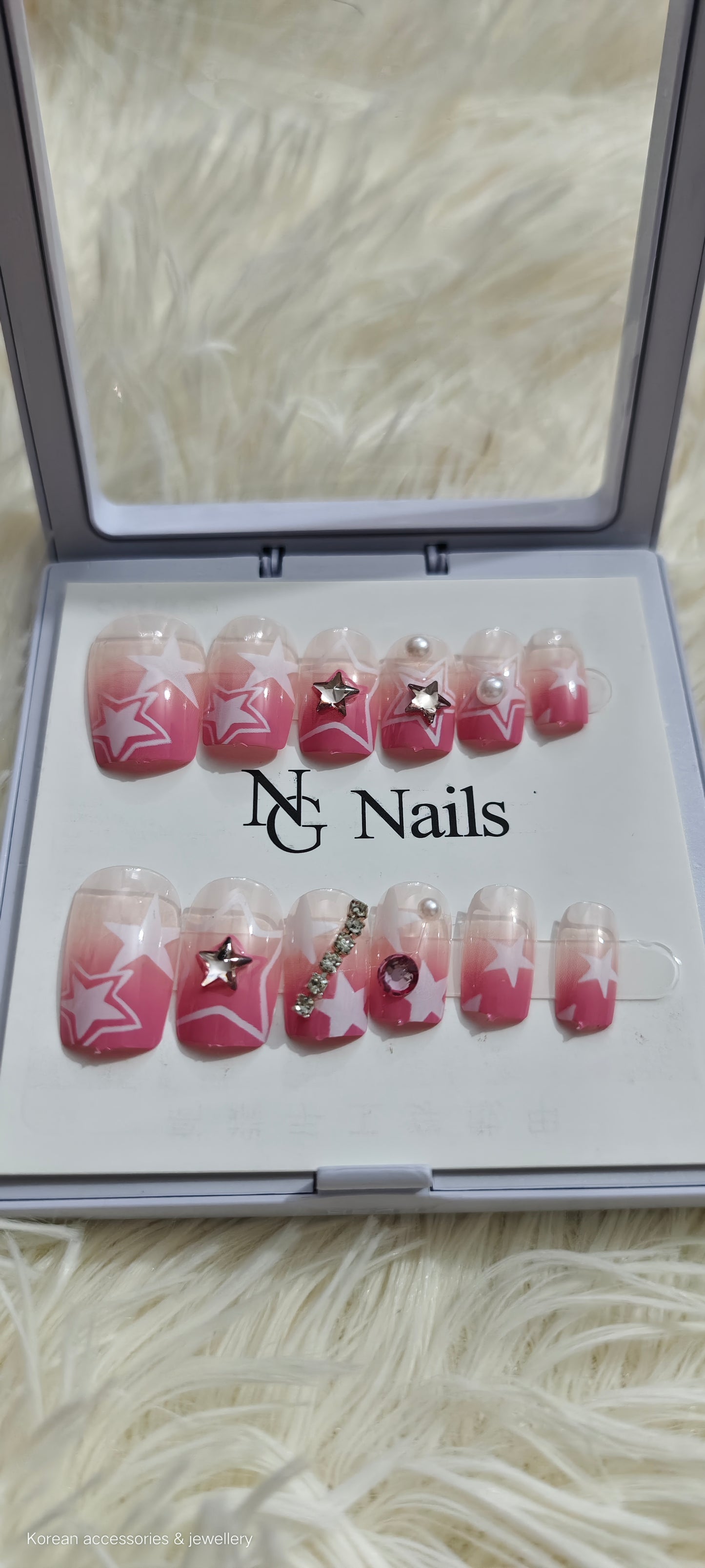 Pink Starry False Nails