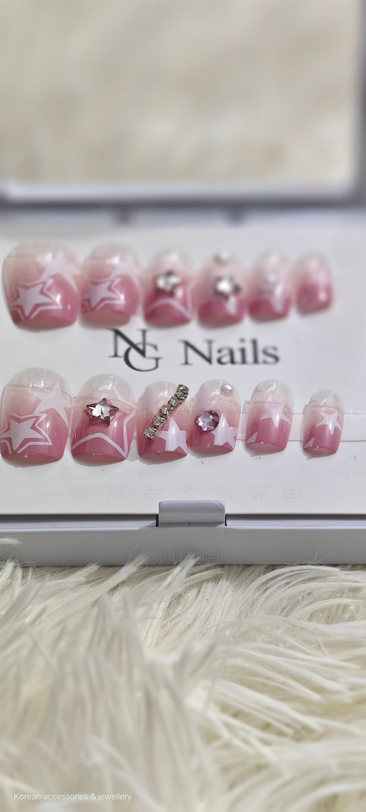 Pink Starry False Nails